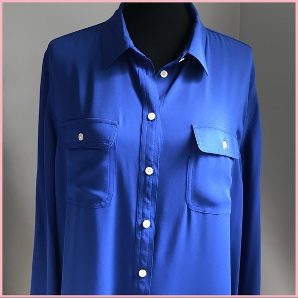 LOFT Tops - LOFT 3/4 Sleeve Blue Camp Shirt